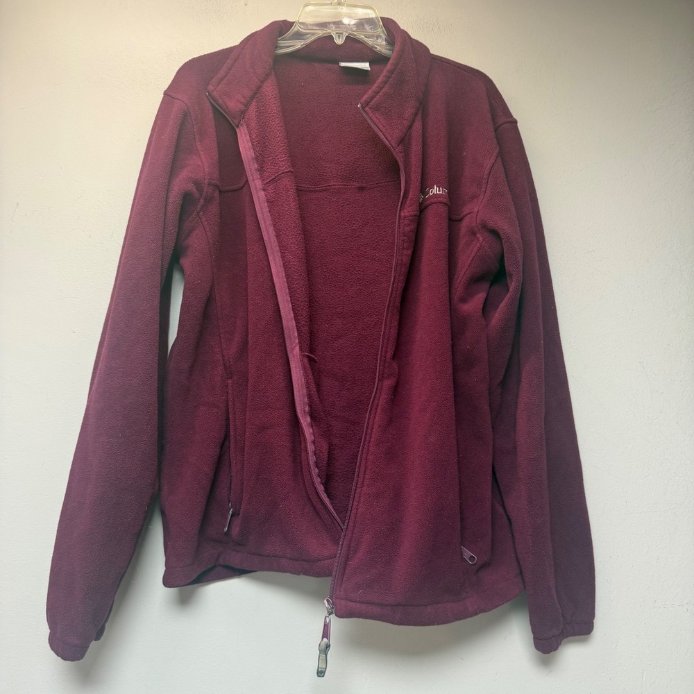 Columbia Fleece Jacket Womens XL Burgundy Excellent Full Zip Mock Neck Outdoor